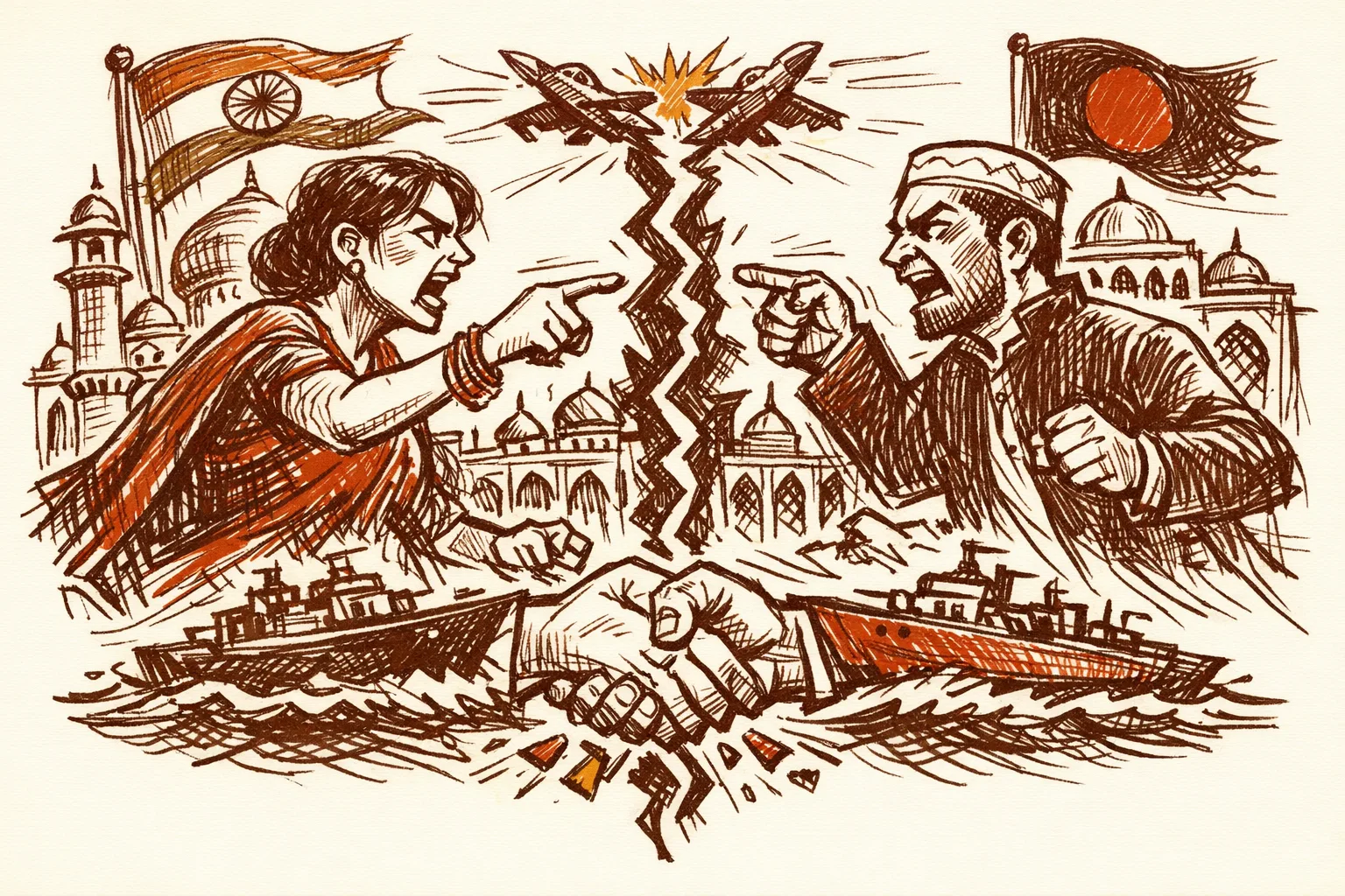 Editorial illustration for The Bangladesh India Diplomatic Row Is Not a Gaffe. It Is a Strategy.