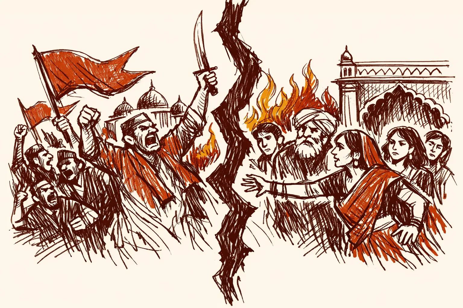 Editorial illustration for Hindu Rashtra India - What the Debate Actually Means and What Is Actually at Stake