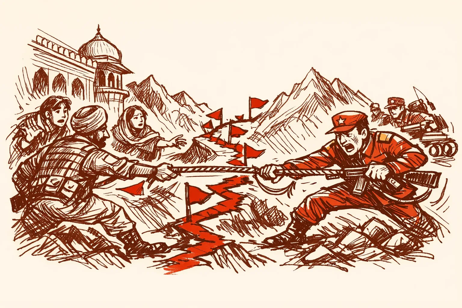 Editorial illustration for The 1959 Claim Line Was Never India's to Give Away