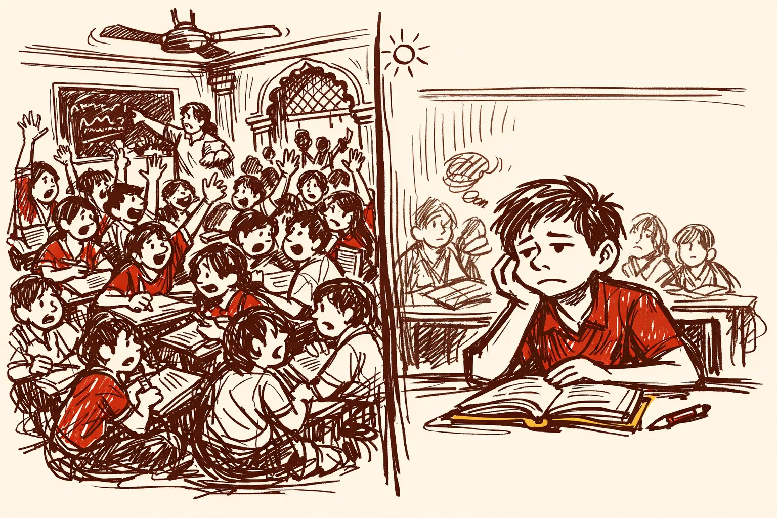Editorial illustration for India's Schools Are Full. The Learning Is Not.