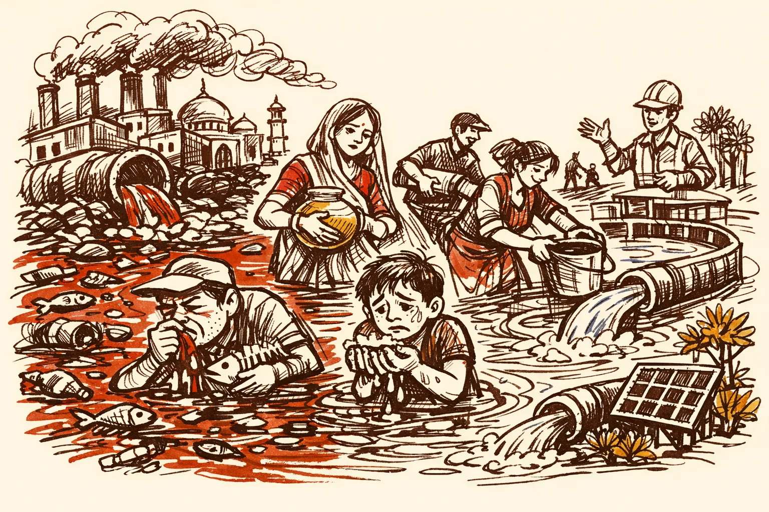 Editorial illustration for India Water Pollution Is Costing Us Trillions. Here Is How to Fix It