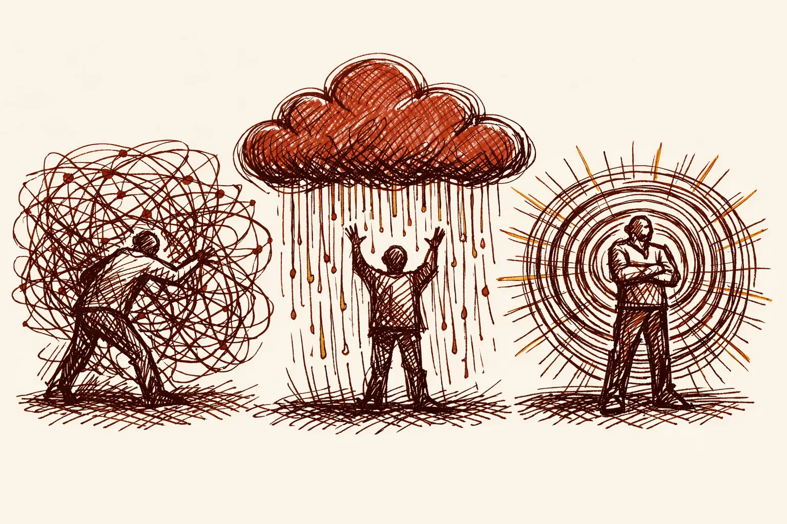 Editorial illustration of three figures each interacting with data streams in contrasting ways, representing Israel, United States, and China's different approaches to integrating AI into national defence