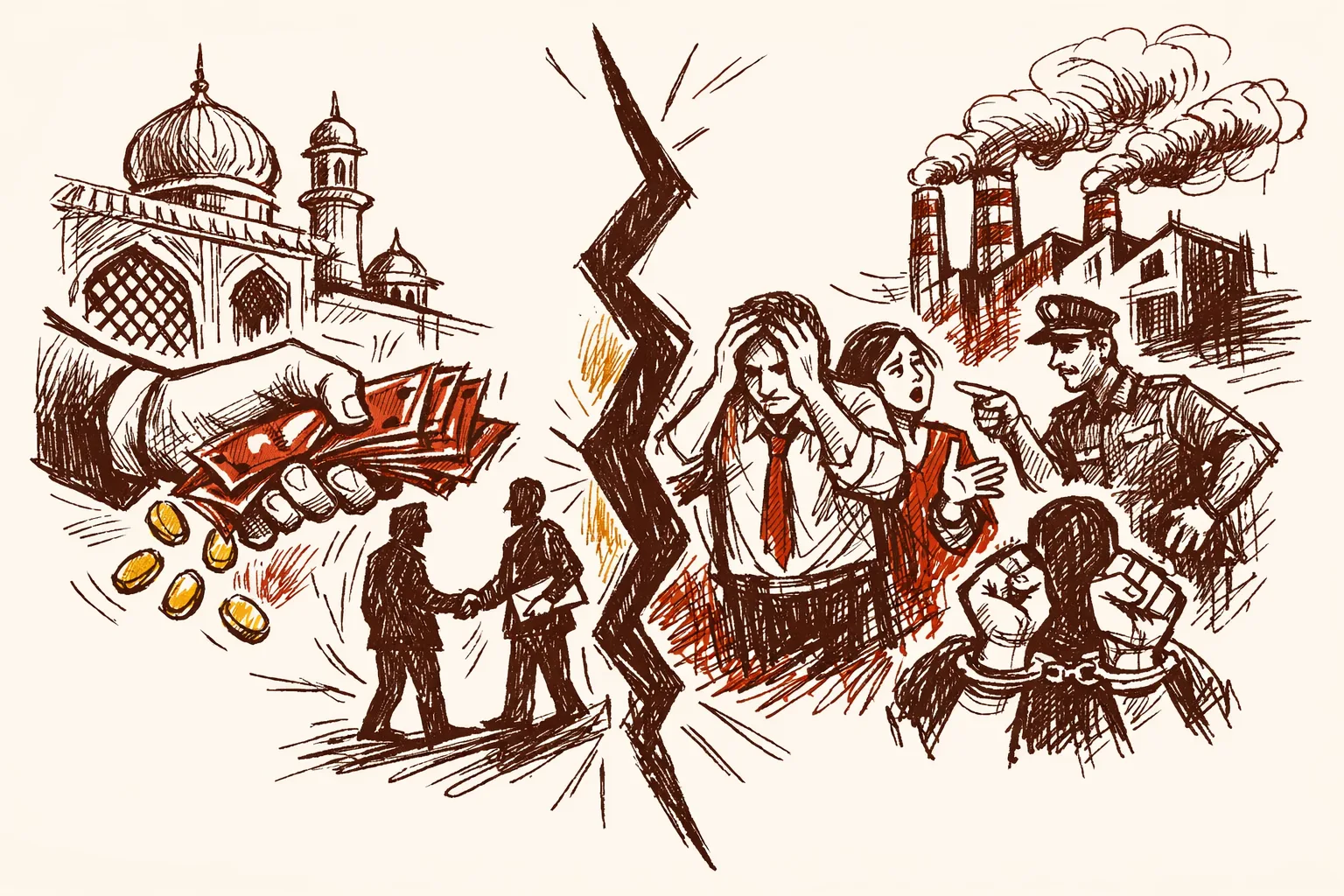 Editorial illustration for The Reliance Asteria Bribery Scandal Is a Warning India Cannot Ignore