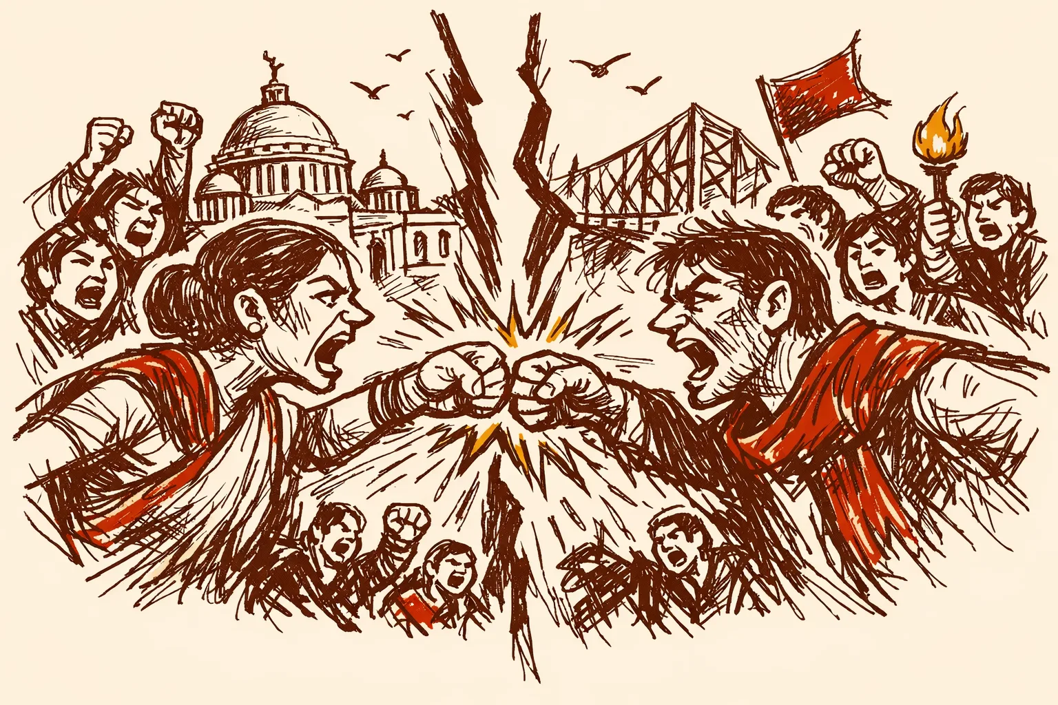 Editorial illustration for West Bengal Election - The Fight That Will Define Bengal's Future
